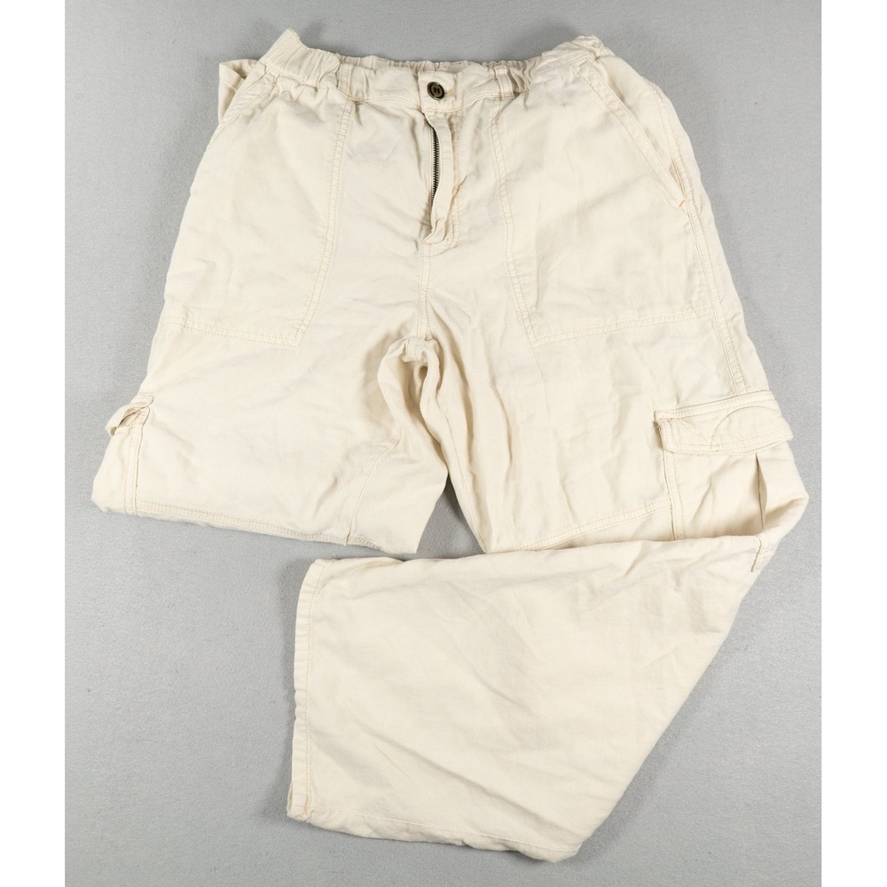 Pilcro Linen Viscose Cargo Pants Cream Straight Leg Neutral Size M Utility